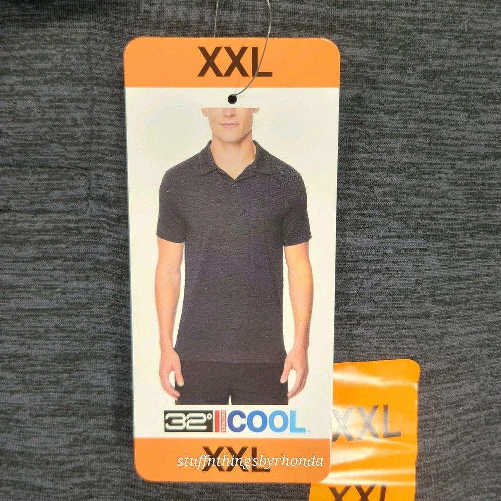 32 Degrees Cool Men's Light Weight Performance Polo 2XL‎ Black Space Dye Golf